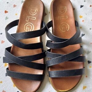 Black and Brown Leather Sandals with Crisscross Straps